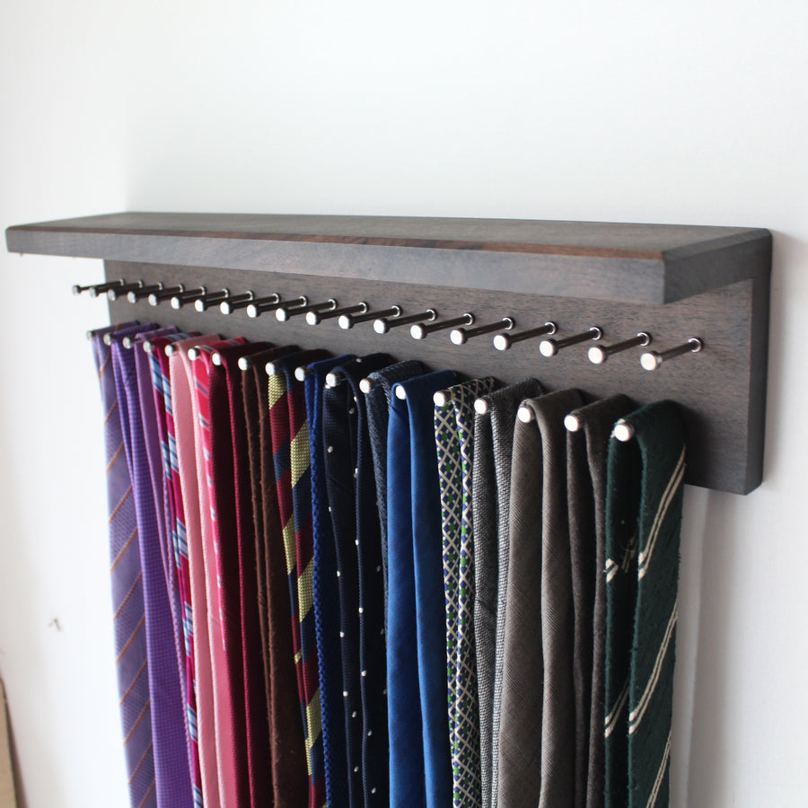 Custom Luxury wood tie rack with stainless pegs