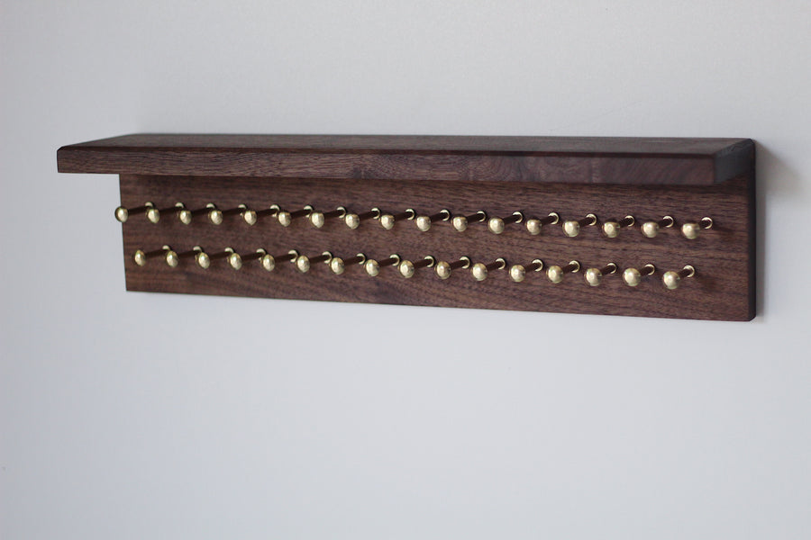 Medium Walnut Tie Rack with brass pegs - Dapper Woodworks